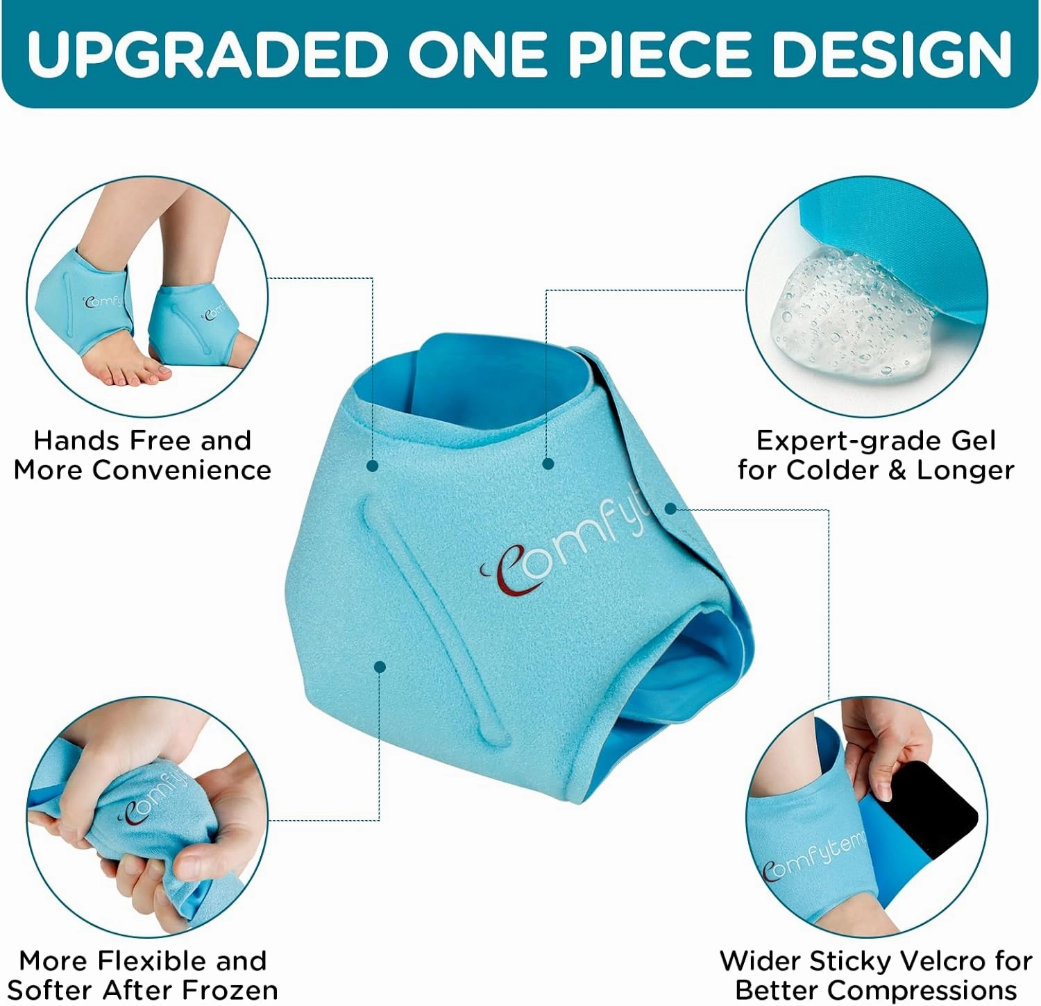 Comfytemp Ankle Ice Pack Wrap for Swelling, Plantar Fasciitis, Foot Pain Relief, FSA HSA Eligible, Gel Packs for Injuries Reusable, Hot Cold Compression for Achilles Tendonitis, Sprain Ankles, 2 Packs