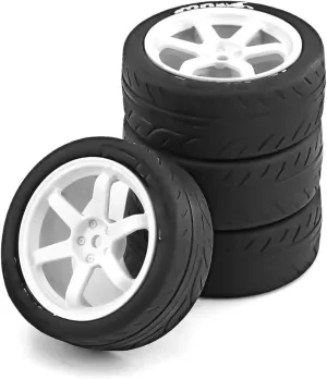Compatible with Tamiya TT01 TT02 TA06 XV-01 for PTG-2 4PCS 1/10 RC for Racing Car Tires On Road Touring Drift Car Tyre Wheel RC Wheel Tires