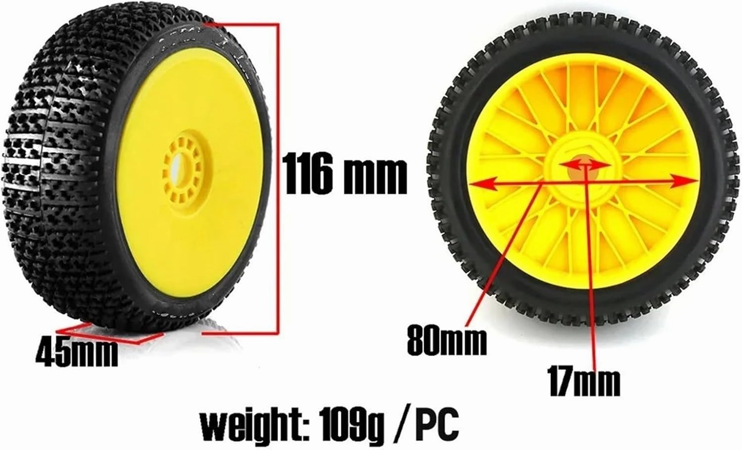Compatible with HPI for HSP for Bazooka for Camper for Kyosho for ZD for Hongnuo 4PCS 116mm Tires Wheel 17mm Hex Hubs 1/8 RC for Racing Car RC Wheel Tires(Yellow)