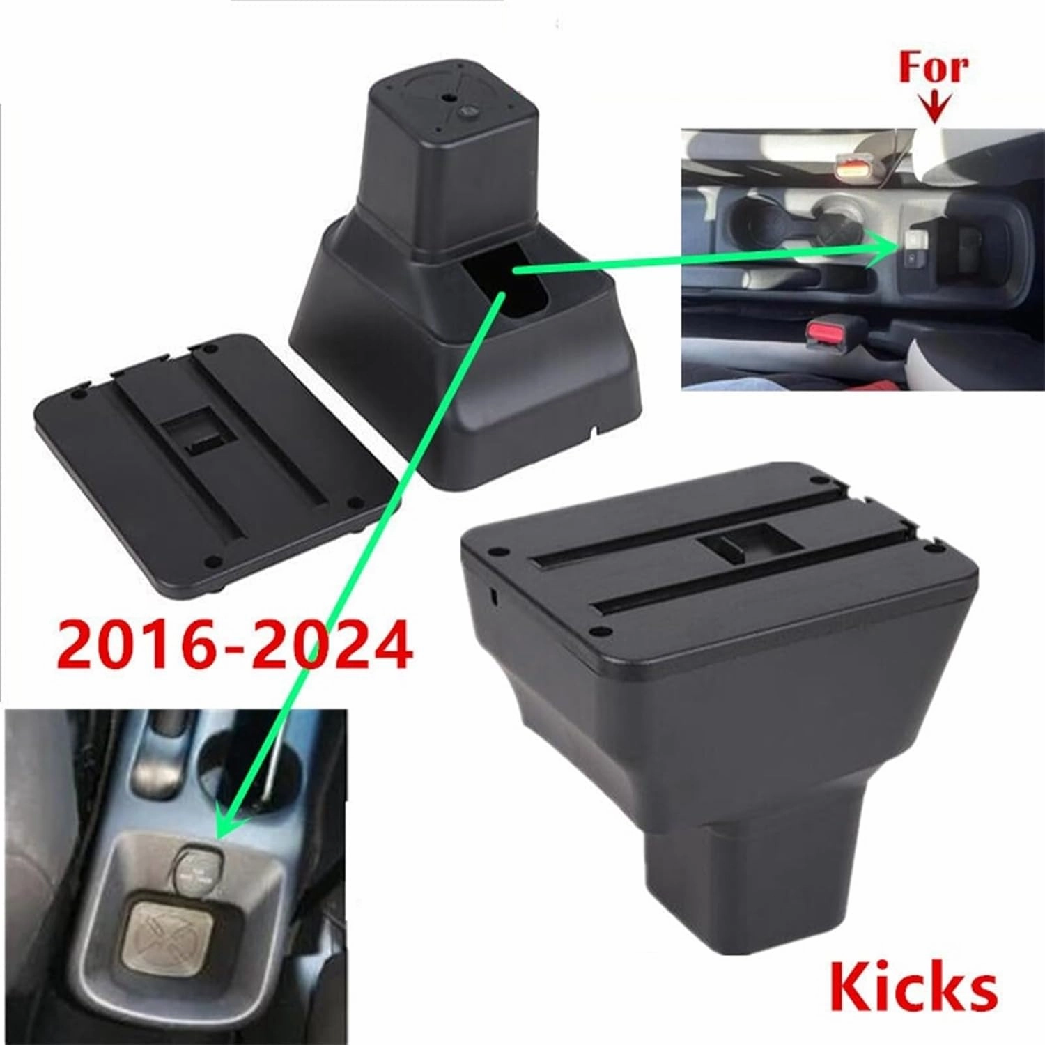 Compatible with Nissan Kicks Armrest Box Compatible with Nissan Kicks Car Armrest Box 2016-2024 Interior Dedicated Retrofit Storage Box Car Accessories(A red line NO USB)