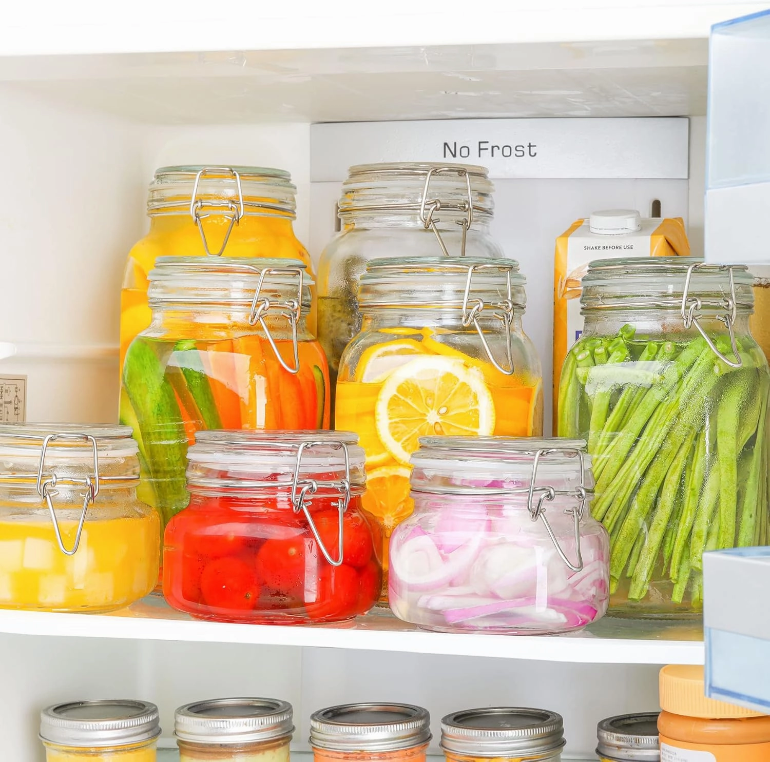 ComSaf Airtight Glass Canister Set of 3 with Lids 50oz Clear Food Storage Jars Square, Kitchen & Pantry Organization Food Storage Container for Canning, Sugar, Flour, Pasta, Candy, Cereal, Coffee