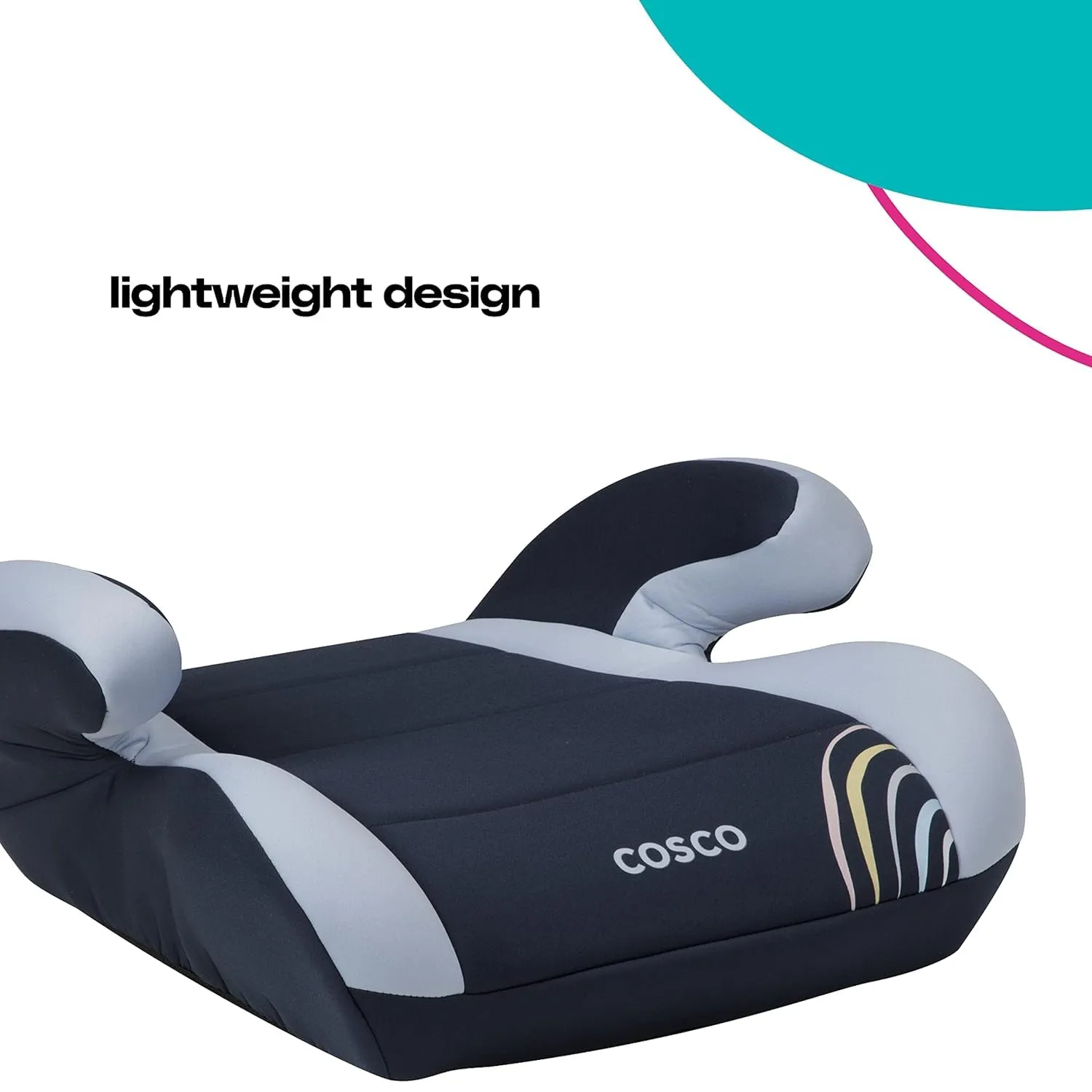 Cosco Topside Backless Booster Car Seat, Lightweight Booster Seats for Cars 40-100 lbs, Backless Booster Seat for Car, Rainbow