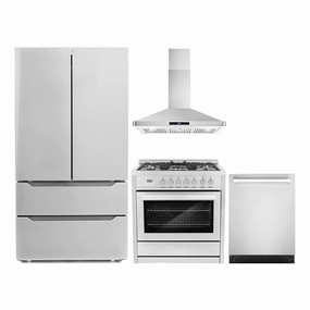 Cosmo 4-Piece, 36″ 240V Dual Fuel Range, 36″ Range Hood, Dishwasher and Refrigerator - COS-4PKG-073