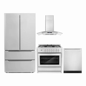 Cosmo 4-Piece, 36″ 240V Dual Fuel Range, 36″ Range Hood, Dishwasher and Refrigerator - COS-4PKG-074