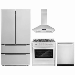 Cosmo 4-Piece, 36″ Range, 36″ Island Range Hood, 24″ Dishwasher and Refrigerator - COS-4PKG-076