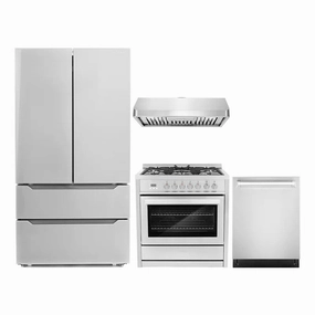Cosmo 4-Piece, 36″ Range, Under Cabinet Range Hood, Dishwasher and Refrigerator - COS-4PKG-071