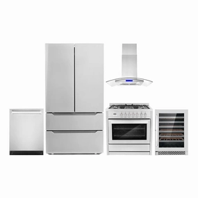 Cosmo 5-Piece Kitchen, 36″ 240V Dual Fuel Range and 36″ Island Range Hood - COS-5PKG-065