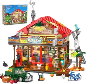 Country General Store Building Set for Adults with Lights, 1709 PCS Vintage Shop House Construction Building Block Kit, Home Decor Cabin Architecture Model for Women Men Teens Boys Girls 12 