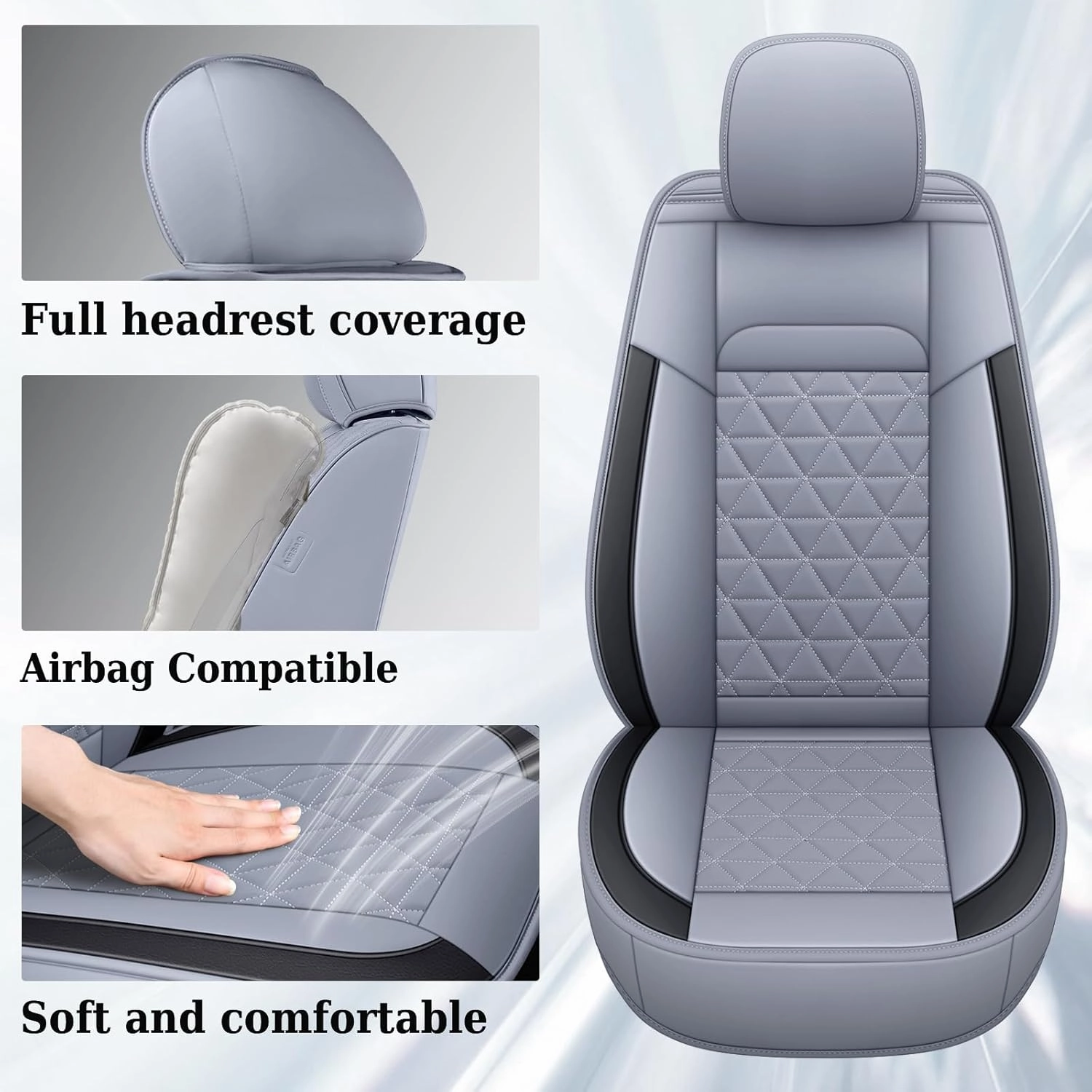 Coverado Seat Covers for Dodge Ram Full Set, Waterproof Truck Car Seat Cover Protectors Custom Fit for 2002-2025 Dodge RAM 1500 2500 3500 with Curved Bench(Gray)