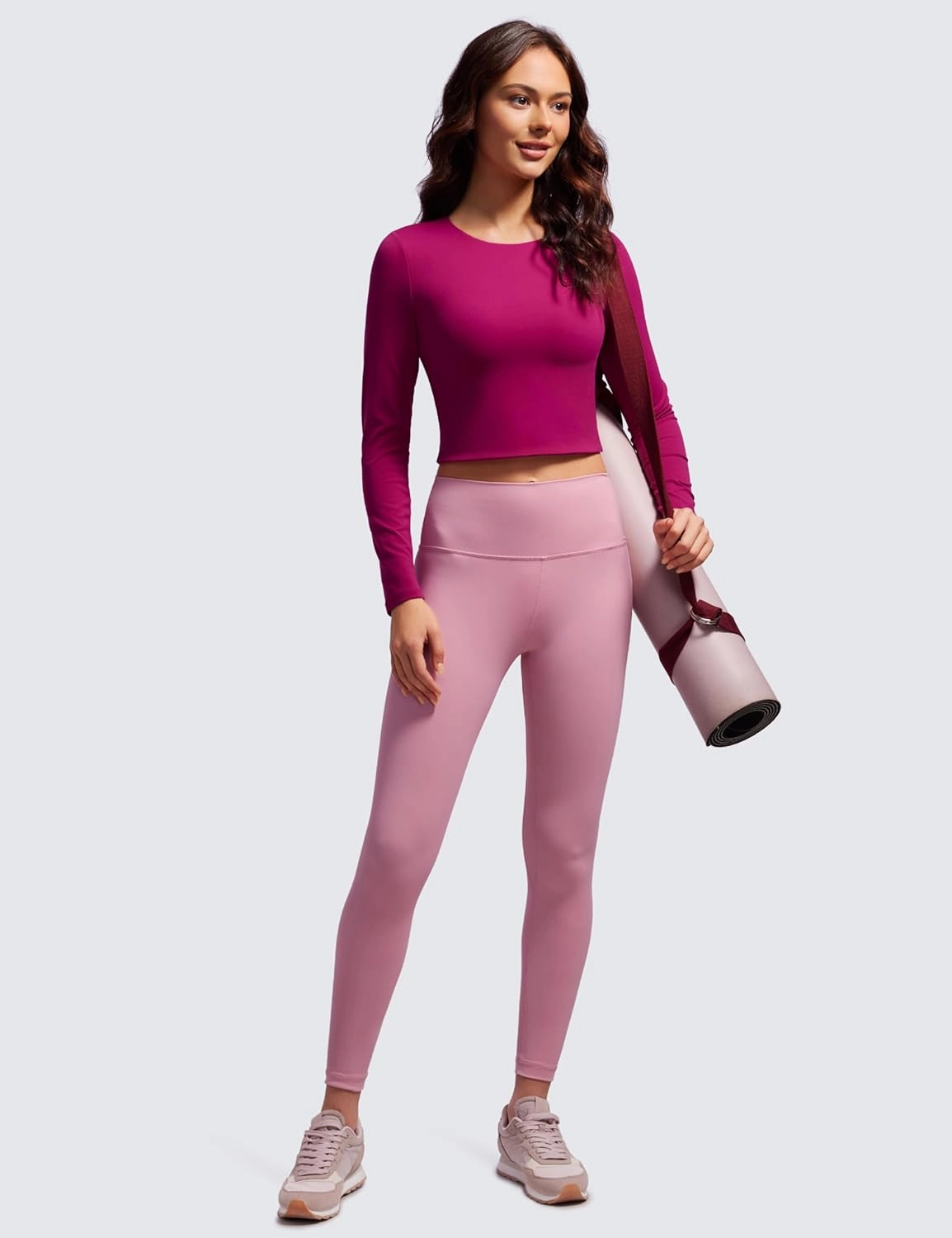 CRZ YOGA Butterluxe Double Lined Long Sleeve Workout Tops for Women Crew Neck Fitted Crop Tshirts Casual Tight Basic Shirts