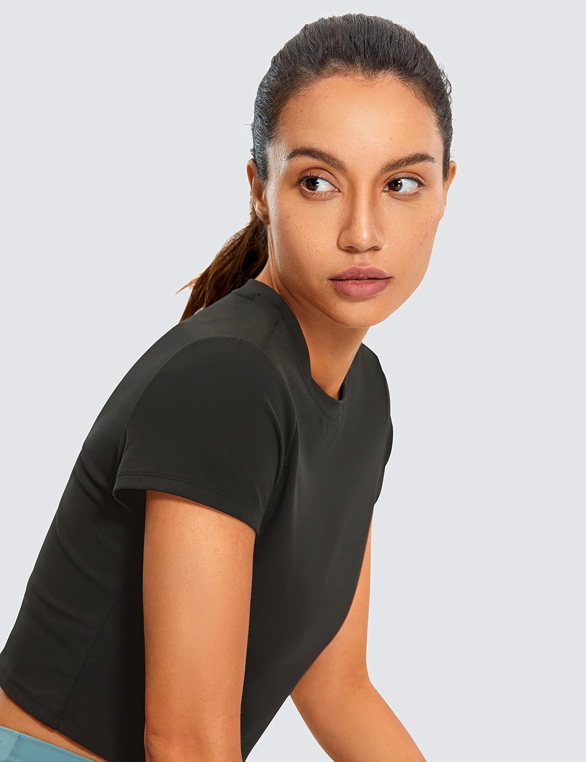 CRZ YOGA Butterluxe Short Sleeve Shirts for Women High Neck Crop Basic T-Shirts Fitted Gym Workout Tops