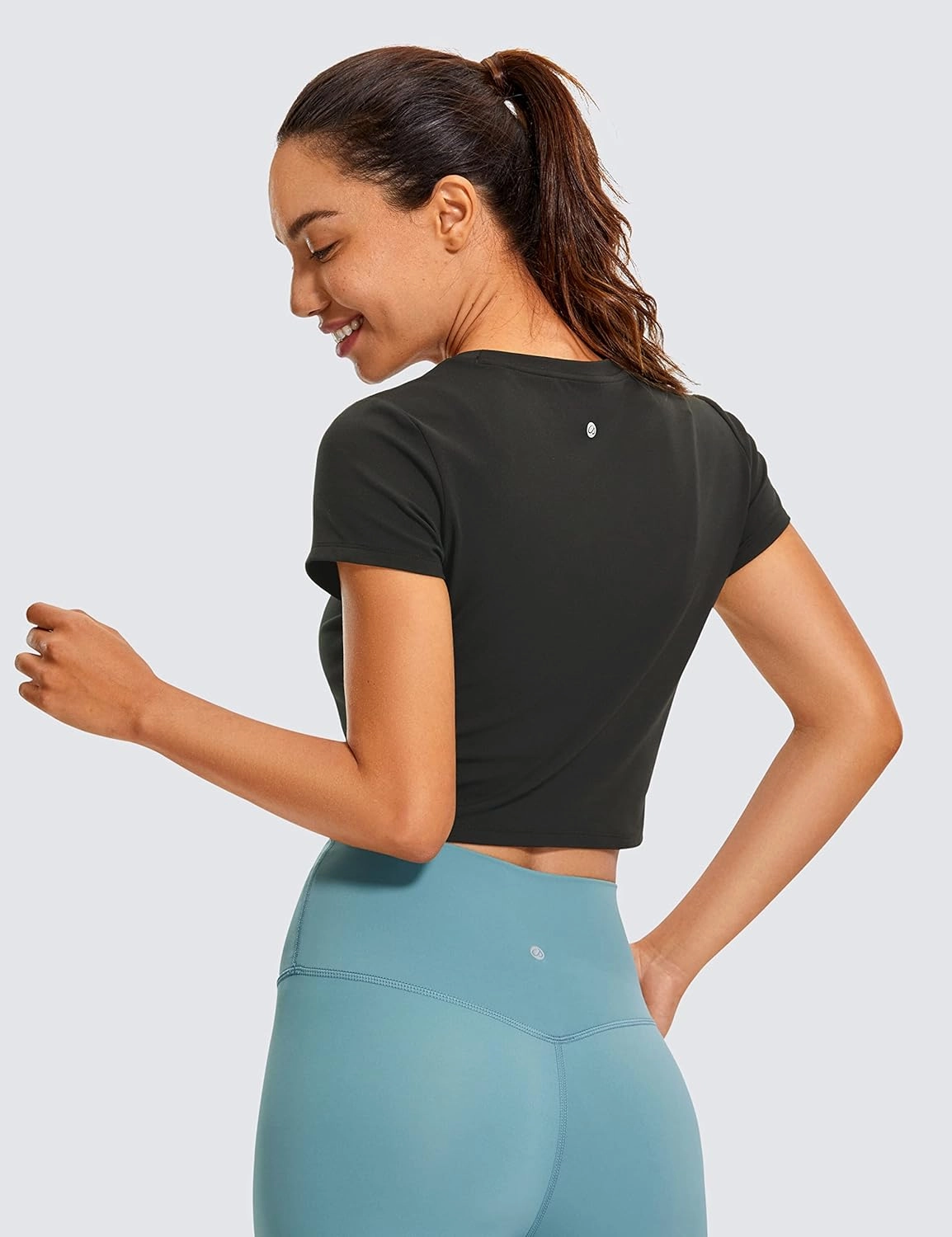 CRZ YOGA Butterluxe Short Sleeve Shirts for Women High Neck Crop Basic T-Shirts Fitted Gym Workout Tops