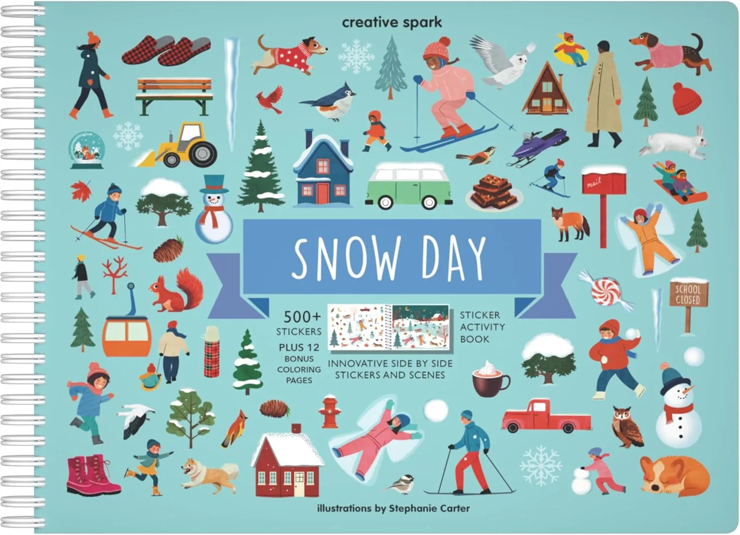Cupkin Snow Day Sticker Book Activity for Kids, Side by Side Winter Sticker Book, Fun Kid Road Trip Activity, 500  Kids Stickers   12 Scenes and Coloring Pages, Crafts for Ages 2-8