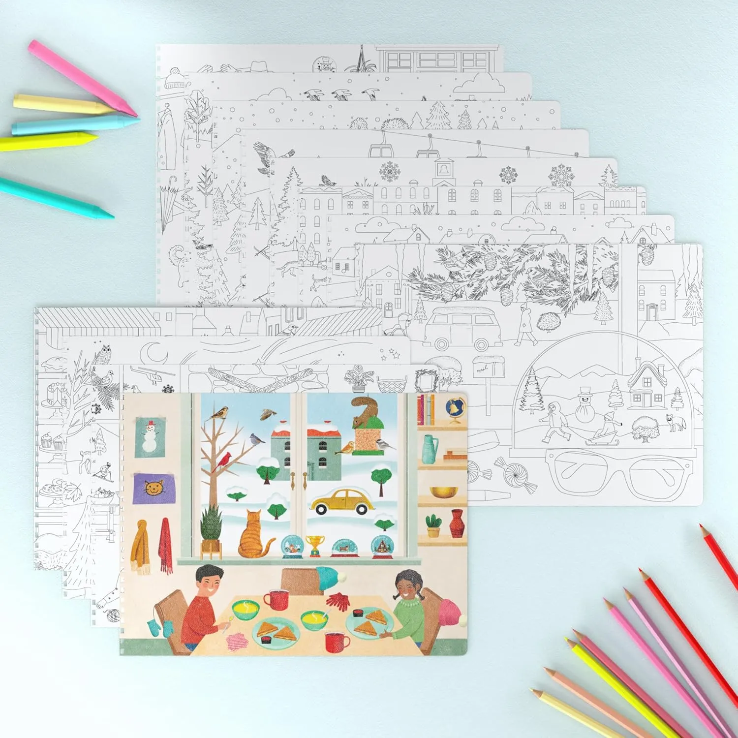 Cupkin Snow Day Sticker Book Activity for Kids, Side by Side Winter Sticker Book, Fun Kid Road Trip Activity, 500  Kids Stickers   12 Scenes and Coloring Pages, Crafts for Ages 2-8