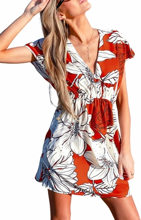 CUPSHE Women's Swimsuit Coverup Casual V Neck Beach Dress Short Sleeve Elastic Waist Swimwear Cover Ups 2025 Beachwear
