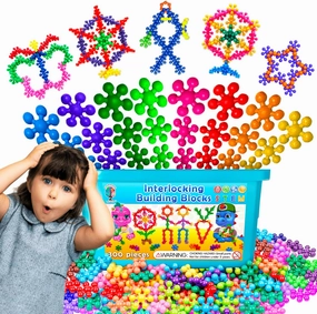 Curious 2 Learn 300 Pieces Building Blocks- Kids STEM Educational Building Toys- Discs Sets Interlocking, Solid Plastic for Preschool Kids Boys and Girls Aged 3 , Creativity Toys