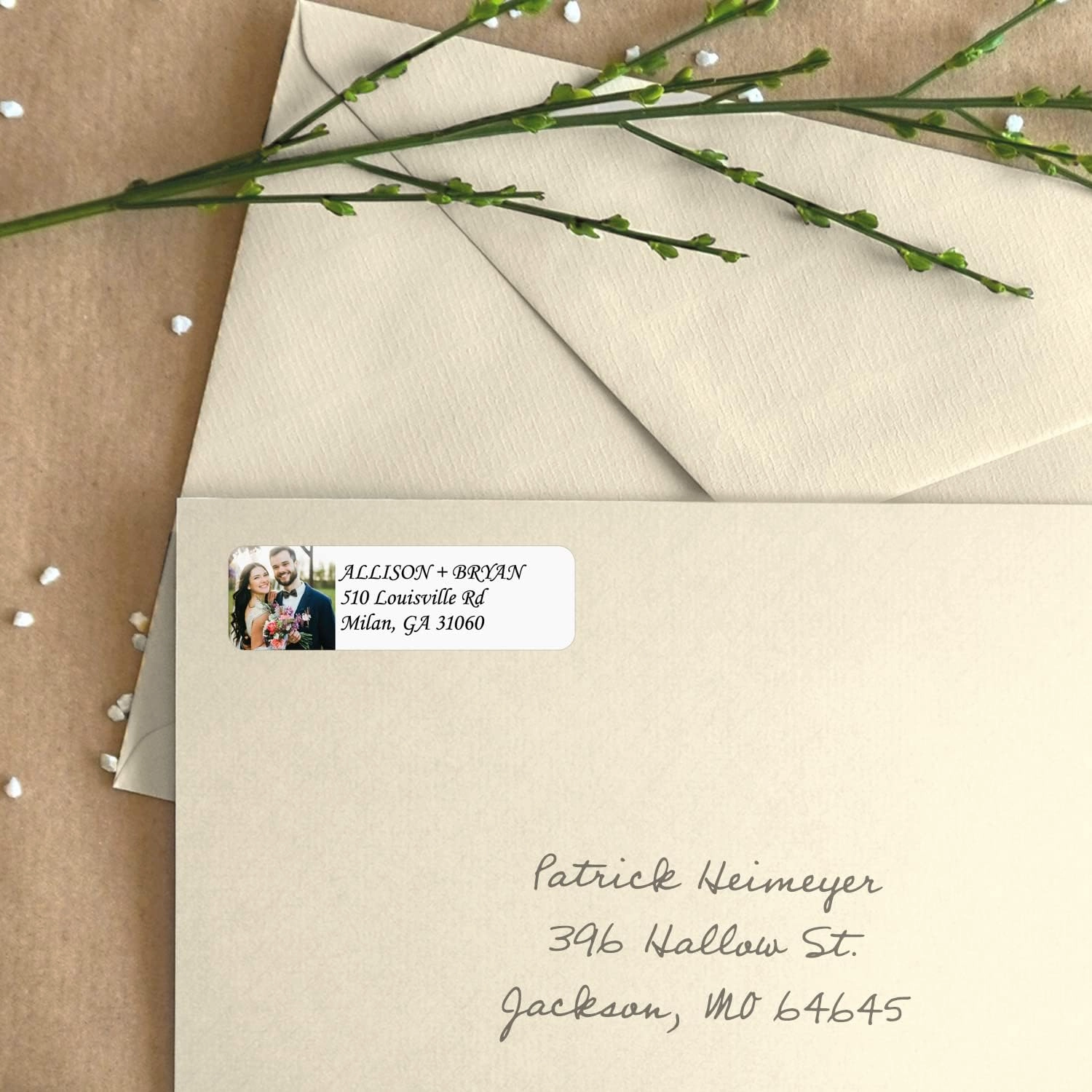 Custom Image Upload Italic Rolled Address Labels / 500 Personalized Return Address Labels/Designer Address Stickers in Elegant Plastic Dispenser