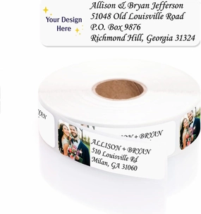 Custom Image Upload Italic Rolled Address Labels / 500 Personalized Return Address Labels/Designer Address Stickers in Elegant Plastic Dispenser