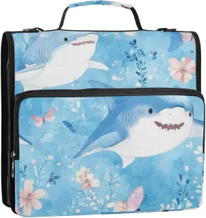 Cute Blue Fish 1.5-Inch 3-Rings Organizer Binder with Handle Easy to Carry Portable Home Travel Safe Storage Bag for School