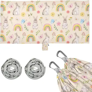 Cute Bunnies Flowers and Rainbows Camping Hammock with Tree Straps, Portable Lightweight Parachute Hammocks Camping Accessories Gear for Indoor Outdoor Backpacking Travel Hiking Beach