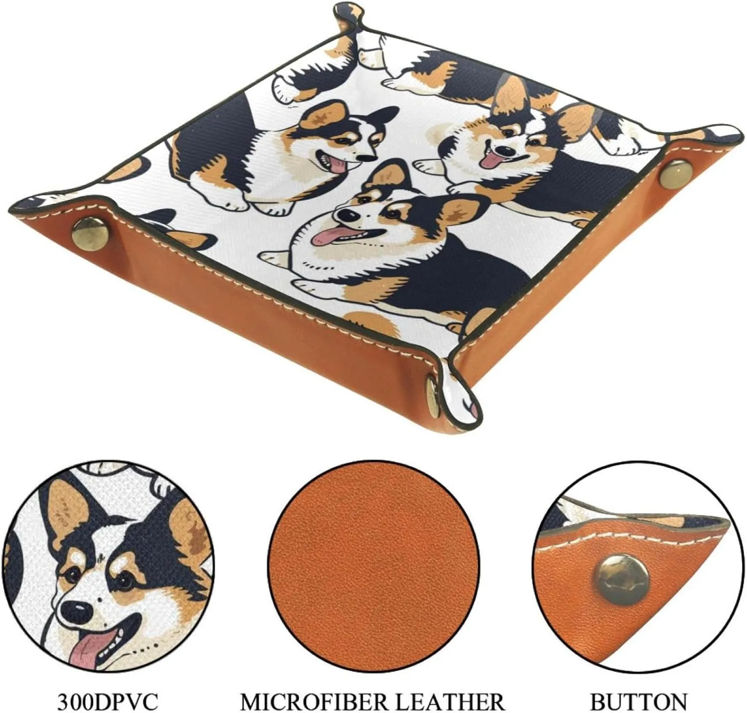 Cute Corgi Dog Small Stacking Jewelry Organizer Trays, Desk Drawer Earring and Bracelet Tray, Key Tray for Entryway Table, Decorative Ring Storage Tray, 20.5x20.5cm, snh-001