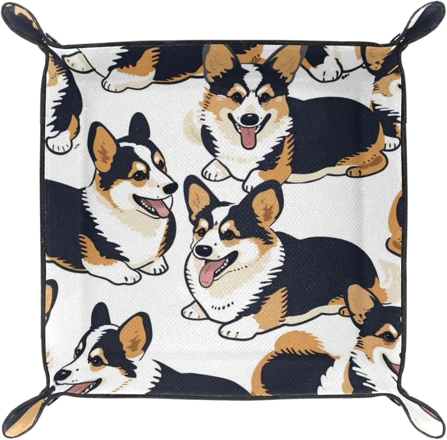 Cute Corgi Dog Small Stacking Jewelry Organizer Trays, Desk Drawer Earring and Bracelet Tray, Key Tray for Entryway Table, Decorative Ring Storage Tray, 20.5x20.5cm, snh-001