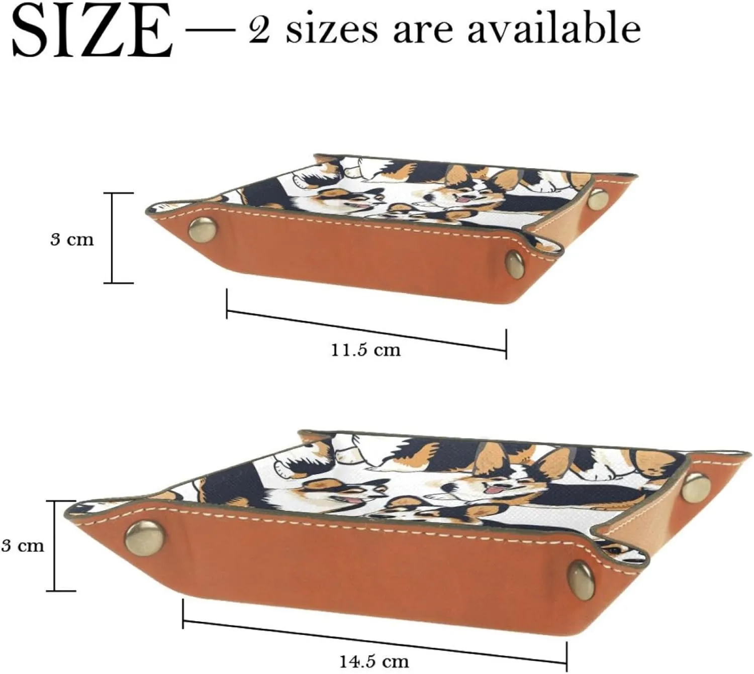 Cute Corgi Dog Small Stacking Jewelry Organizer Trays, Desk Drawer Earring and Bracelet Tray, Key Tray for Entryway Table, Decorative Ring Storage Tray, 20.5x20.5cm, snh-001