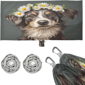 Cute Dog with Daisies Camping Hammock Single Portable Hammocks 330 lbs Capacity with 2 Tree Straps and Attached Carry Bag,Perfect for Outdoor,Indoor,Beach,Camping,Travel