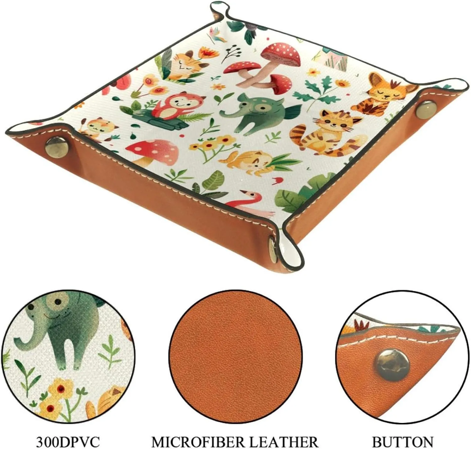 Cute Forest Animals Family Jewelry Drawer Organizer Tray, Small Stacking Tray for Women and Girls, Earring, Bracelet, and Ring Storage, Key Tray for Entryway Table, Decorative and Functional