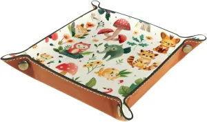 Cute Forest Animals Family Stacking Jewelry Organizer Trays, Desk Drawer Earring Tray with Key Tray for Entryway, Decorative Ring Storage Tray for Women and Girls, 16x16cm, snh-001