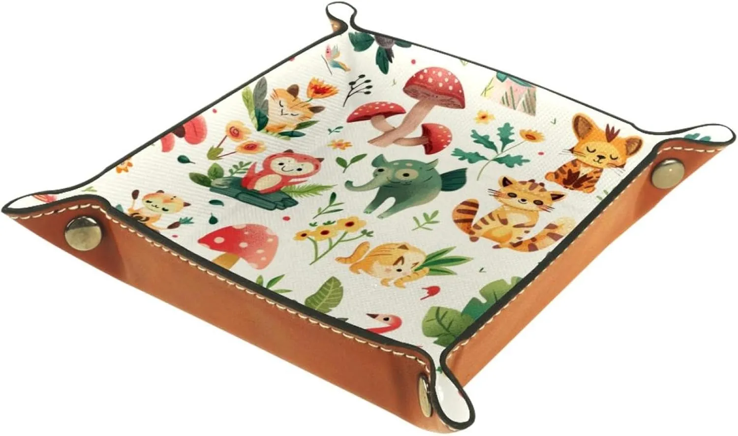 Cute Forest Animals Family Stacking Jewelry Organizer Trays, Desk Drawer Earring Tray with Key Tray for Entryway, Decorative Ring Storage Tray for Women and Girls, 16x16cm, snh-001