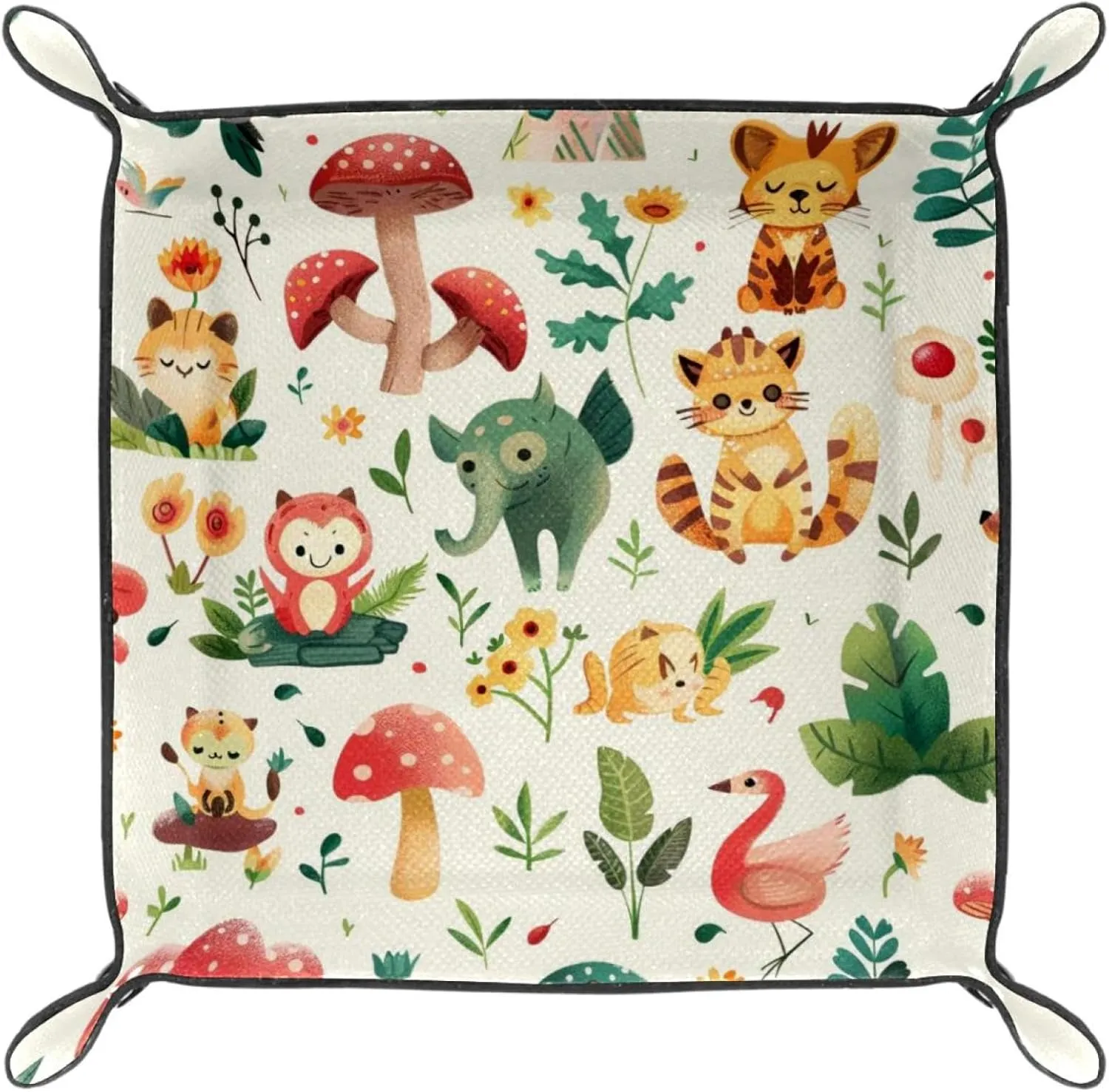 Cute Forest Animals Family Stacking Jewelry Organizer Trays, Desk Drawer Earring Tray with Key Tray for Entryway, Decorative Ring Storage Tray for Women and Girls, 16x16cm, snh-001