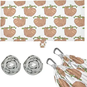 Cute Sloth on White Background Camping Hammock with Tree Straps, Portable Lightweight Parachute Hammocks Camping Accessories Gear for Indoor Outdoor Backpacking Travel Hiking Beach