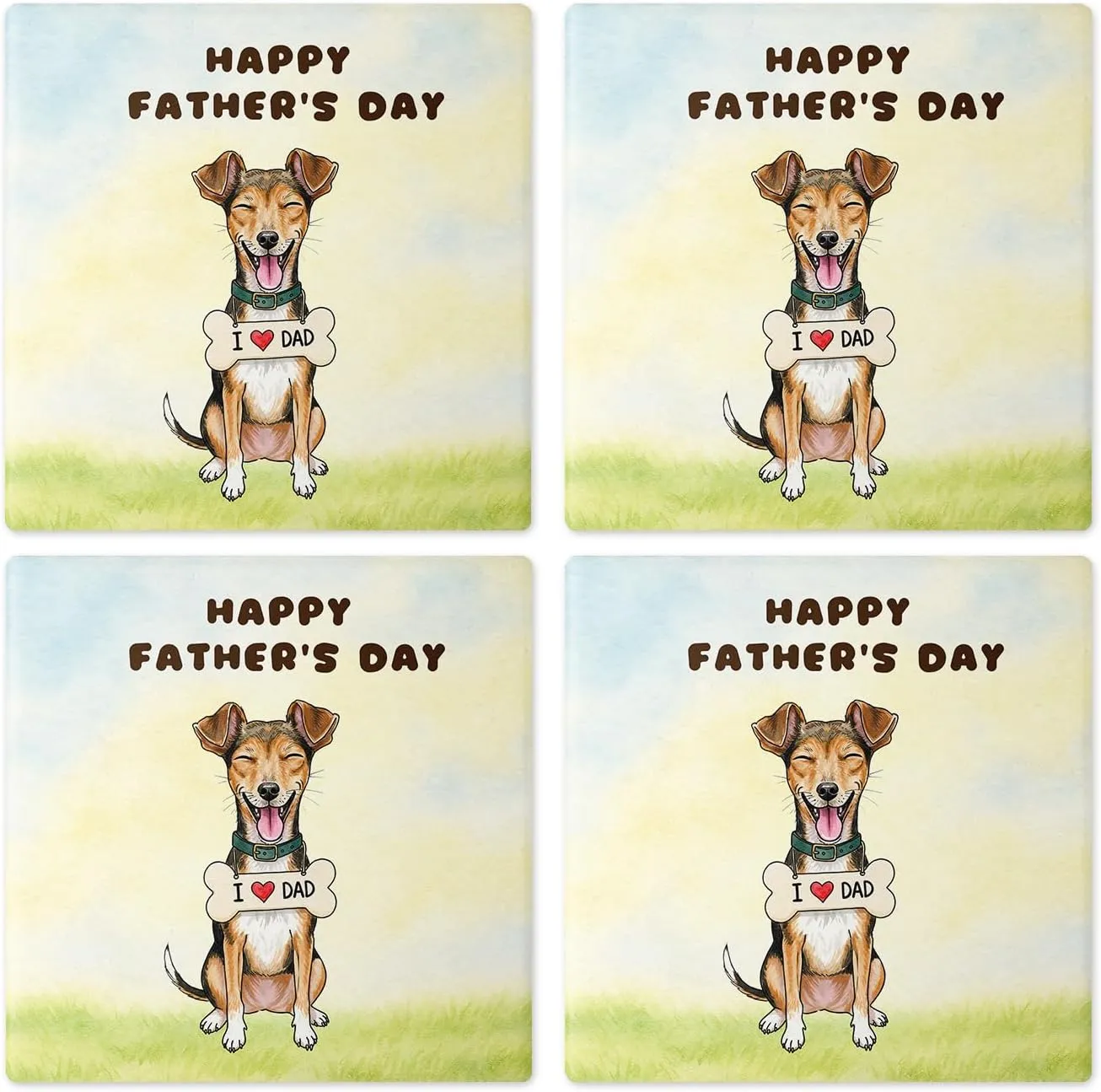 Cute Toy Fox Terrier Loves Dad Happy Father's Day Set of 4 Stone Coasters Dog Lover 4x4in Absorbent Soapstone Coaster 12008