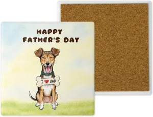 Cute Toy Fox Terrier Loves Dad Happy Father's Day Set of 4 Stone Coasters Dog Lover 4x4in Absorbent Soapstone Coaster 12008
