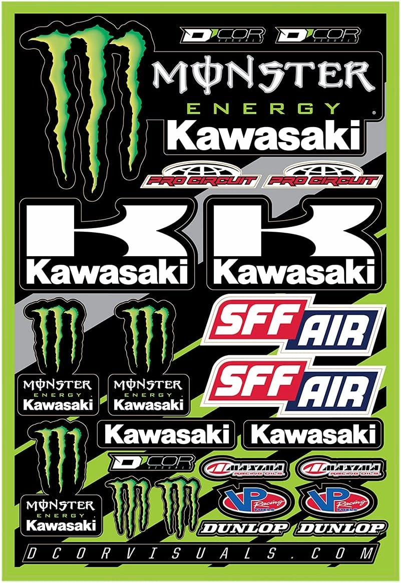 D'cor Visuals Kawasaki Racing Sticker Decal Sheet - Monster Energy, Pro Circuit, Dunlop, VP Racing, Maxima, SFF Air, D'cor, Dirt Bike, Motocross, Off-Road, Motorcycle, MX Decals