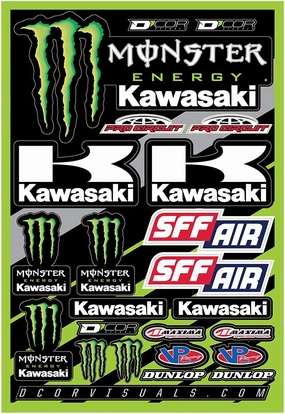 D'cor Visuals Kawasaki Racing Sticker Decal Sheet - Monster Energy, Pro Circuit, Dunlop, VP Racing, Maxima, SFF Air, D'cor, Dirt Bike, Motocross, Off-Road, Motorcycle, MX Decals