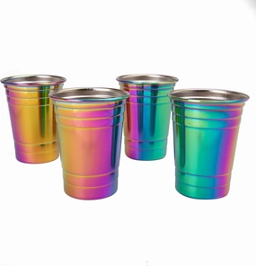 D'Eco Unbreakable Holographic Stainless Steel Party Cups (16 oz, 4 Pack)- Shatterproof Reusable Drinking Glasses for Games-Indoor Outdoor Drinkware -Great for Entertaining, College, Parties, Birthdays
