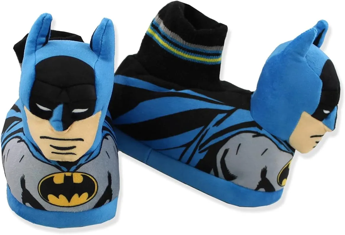 DC Comics Batman Toddler Kids Plush 3D Head Sock Top Slippers (Blue, 7-8 M US Toddler)