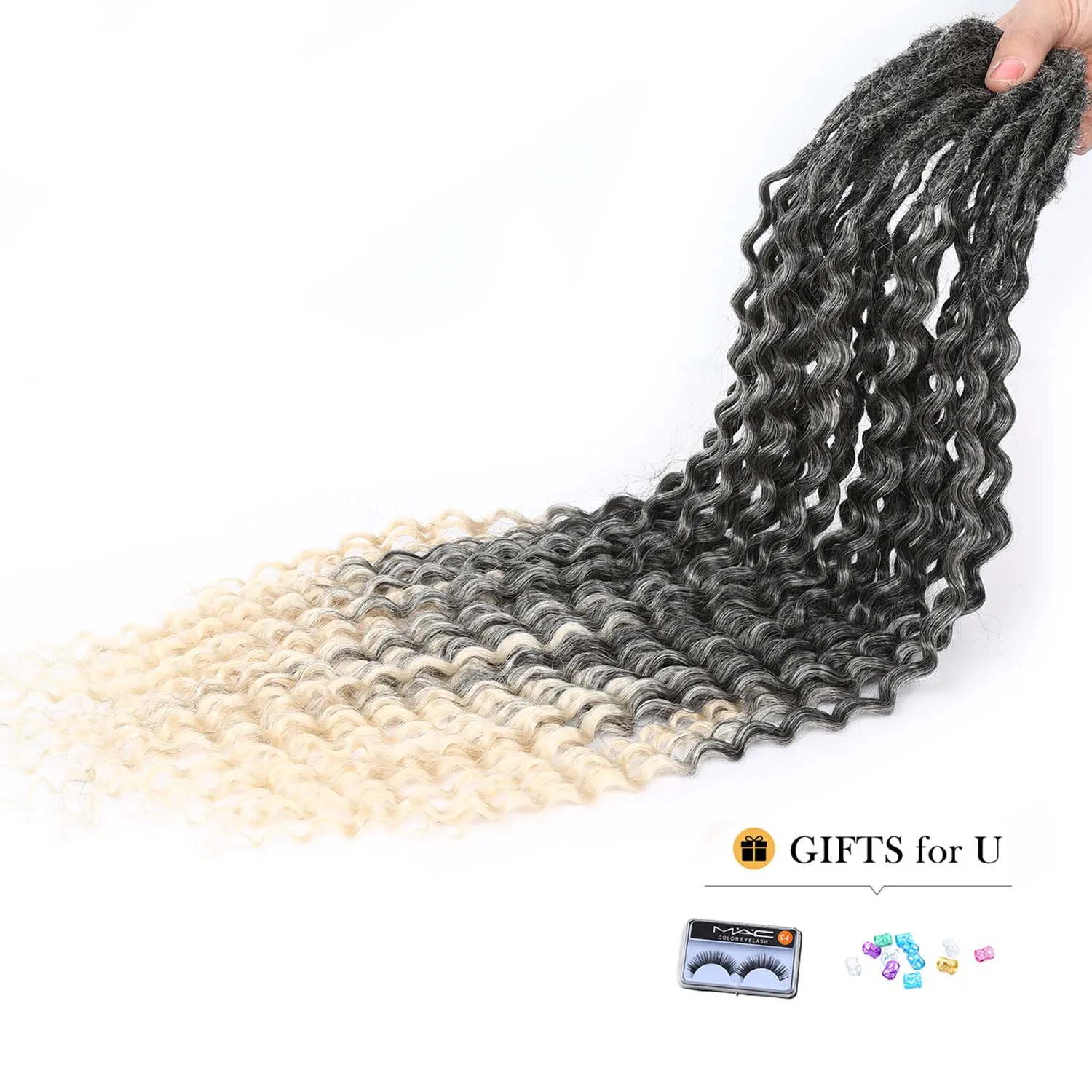 DE Dreadlock Extensions Ombre Blonde Synthetic Wavy Double Ended Dreads 10 Strands Handmade Crochet Dreads Soft Loc Extensions for Women Men 24 inches 1B613