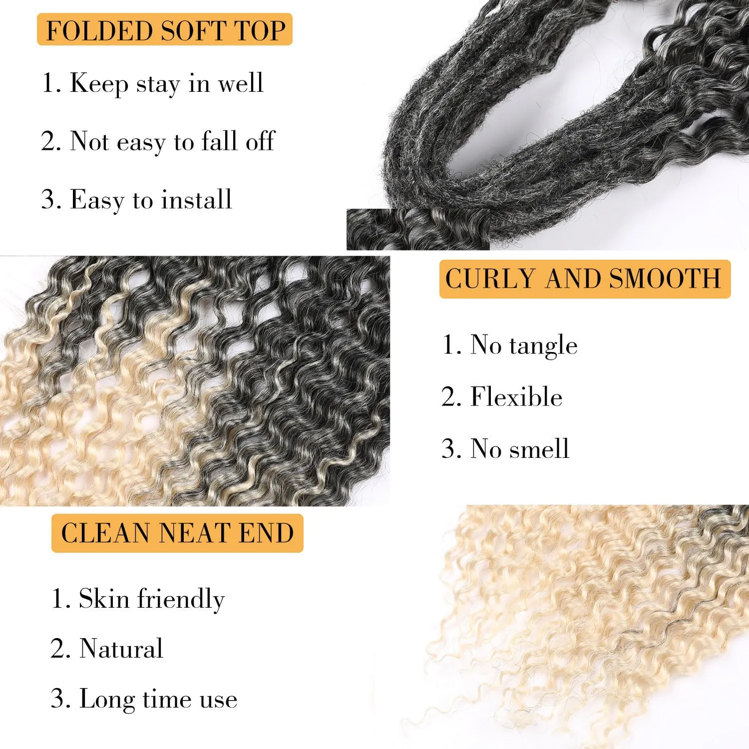 DE Dreadlock Extensions Ombre Blonde Synthetic Wavy Double Ended Dreads 10 Strands Handmade Crochet Dreads Soft Loc Extensions for Women Men 24 inches 1B613