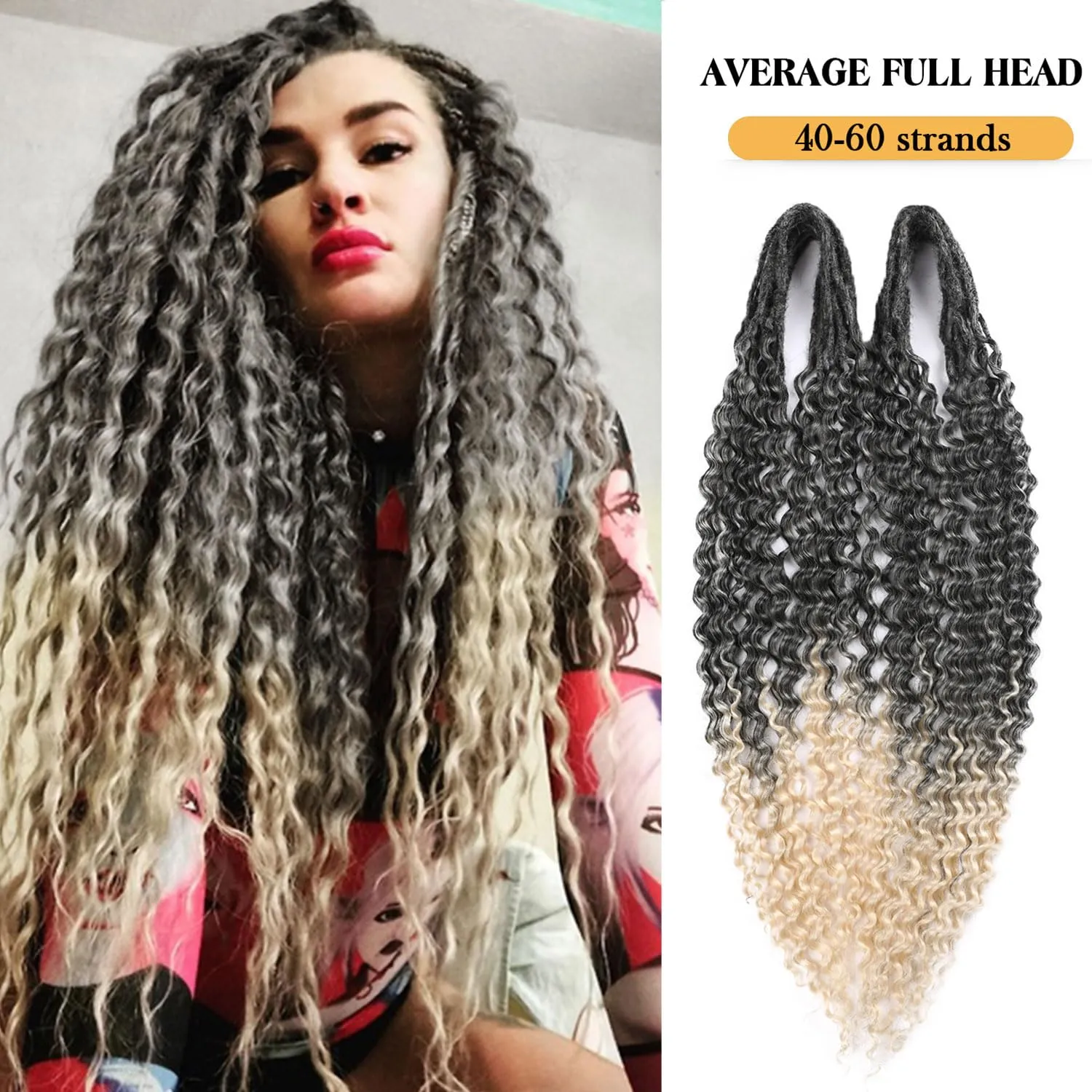 DE Dreadlock Extensions Ombre Blonde Synthetic Wavy Double Ended Dreads 10 Strands Handmade Crochet Dreads Soft Loc Extensions for Women Men 24 inches 1B613
