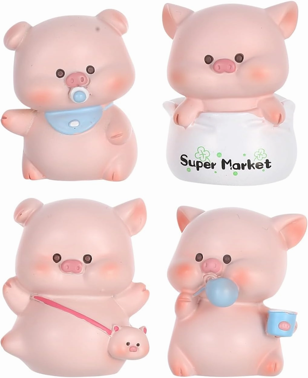 DECHOUS 4Pcs Miniature Pig Figurines Car Dashboard Cute Mini Pigs Statue Resin Pig Cake Toppers Figurines Toys for Birthday Party, DIY Crafts, Home Desk Decor
