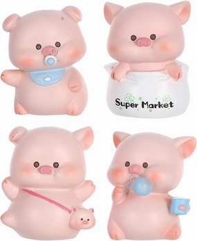 DECHOUS 4Pcs Miniature Pig Figurines Car Dashboard Cute Mini Pigs Statue Resin Pig Cake Toppers Figurines Toys for Birthday Party, DIY Crafts, Home Desk Decor