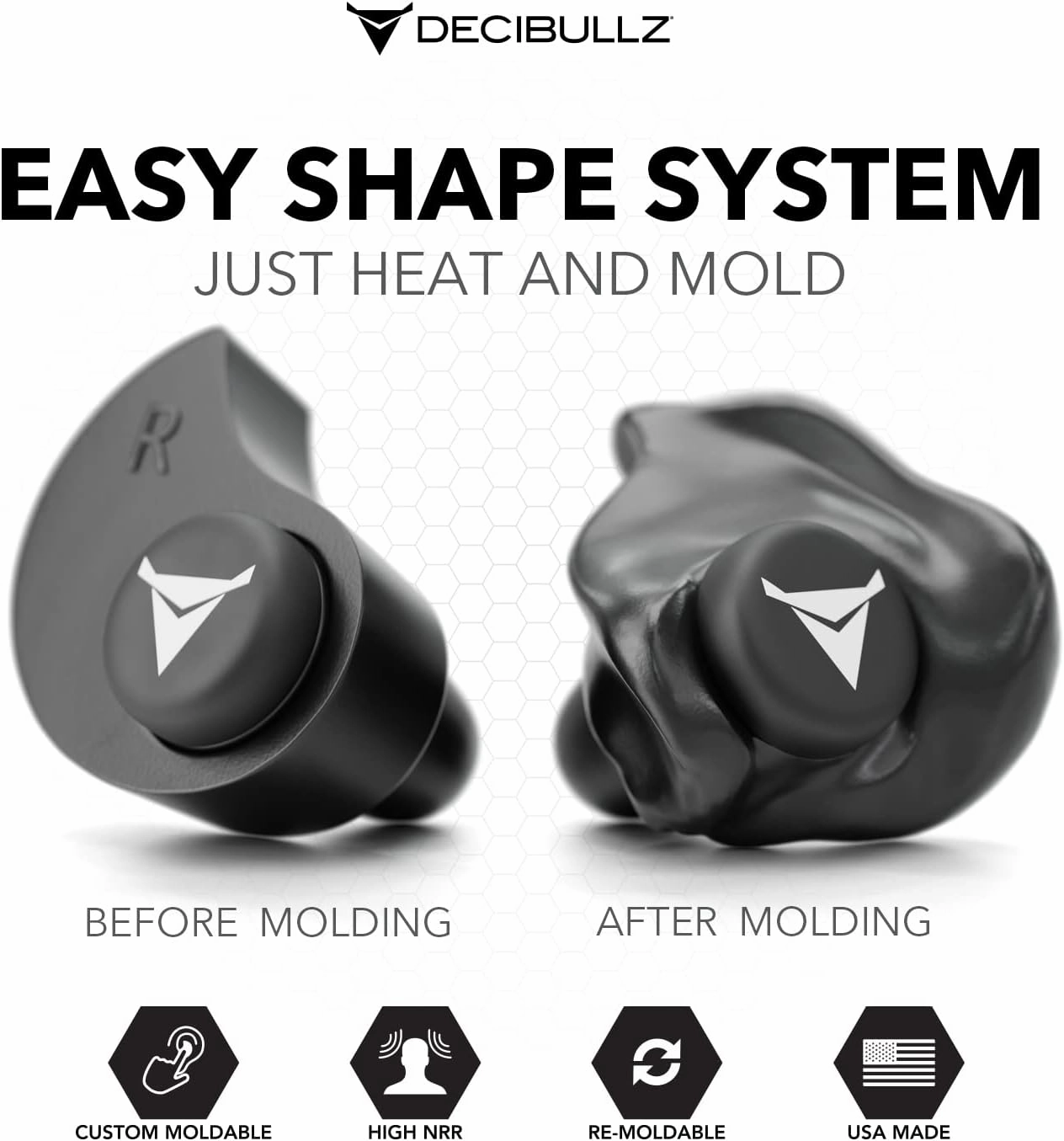 Decibullz - Custom Molded Earplugs, 31dB Highest NRR, Comfortable Hearing Protection for Shooting, Travel, Work and Concerts
