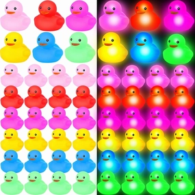 Deekin 12 Pcs LED Light Up Rubber Duck 2'' Mix Color Cute Small Ducks Glow Toy for Duck Birthday Party Baby Shower Supplies Party Favors Decor Creative Gift Classroom Prizes (Cute)