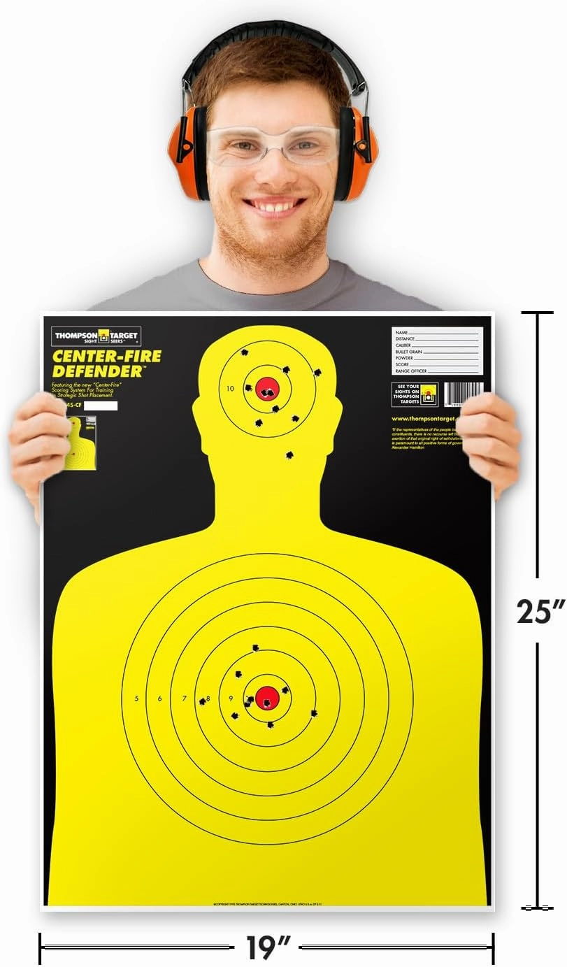 Defender Series Life-Size Human Silhouette Ultra Bright Paper Gun Range Shooting Targets 19x25 Inch - Made in The USA