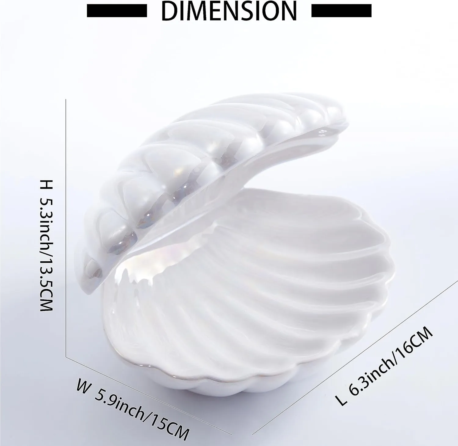 Denique Shell Jewelry Dish Tray, Ceramic Trinket Tray Clamshell Jewelry Storage Dish, Ring Holder Dish Key Bowl, Decorative Jewelry Plate, Cute Jewelry Organizer for Room Decor (White)