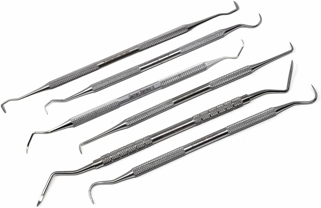 Dental Scaler Anterior Posterior New Periodontics Instrument 6 Pcs Set Includes Sickle H6/H7, Towner Jaquette U15/30, Scaler U30/33, Heidbrink H2/3 Made of Stainless Steel Double Ended Picks