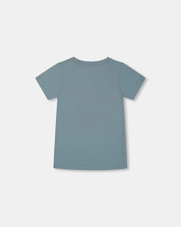 Deux Par Deux Organic Cotton Graphic Tee - Grayish Teal And Robot